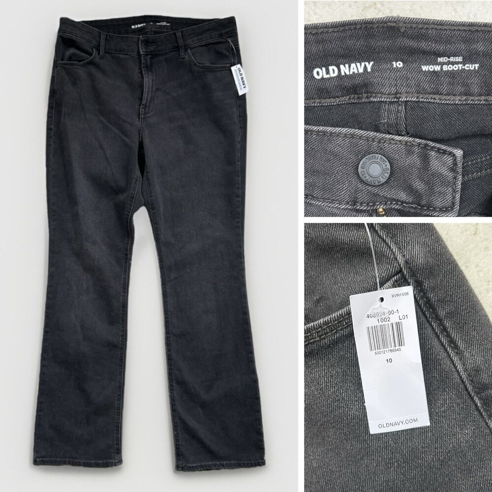 Old Navy Mid Rise Wow Bootcut Jeans Stretch Black Denim Womens Size 10 Minimal